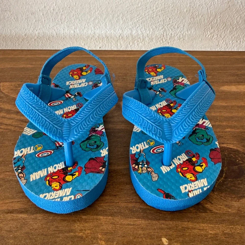 Marvel Avengers Blue Flip Flops Toddler Backstrap Sandals Size 4/5 Iron Man